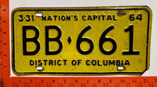 1964 Washington, DC #BB-661 Passenger License Plate