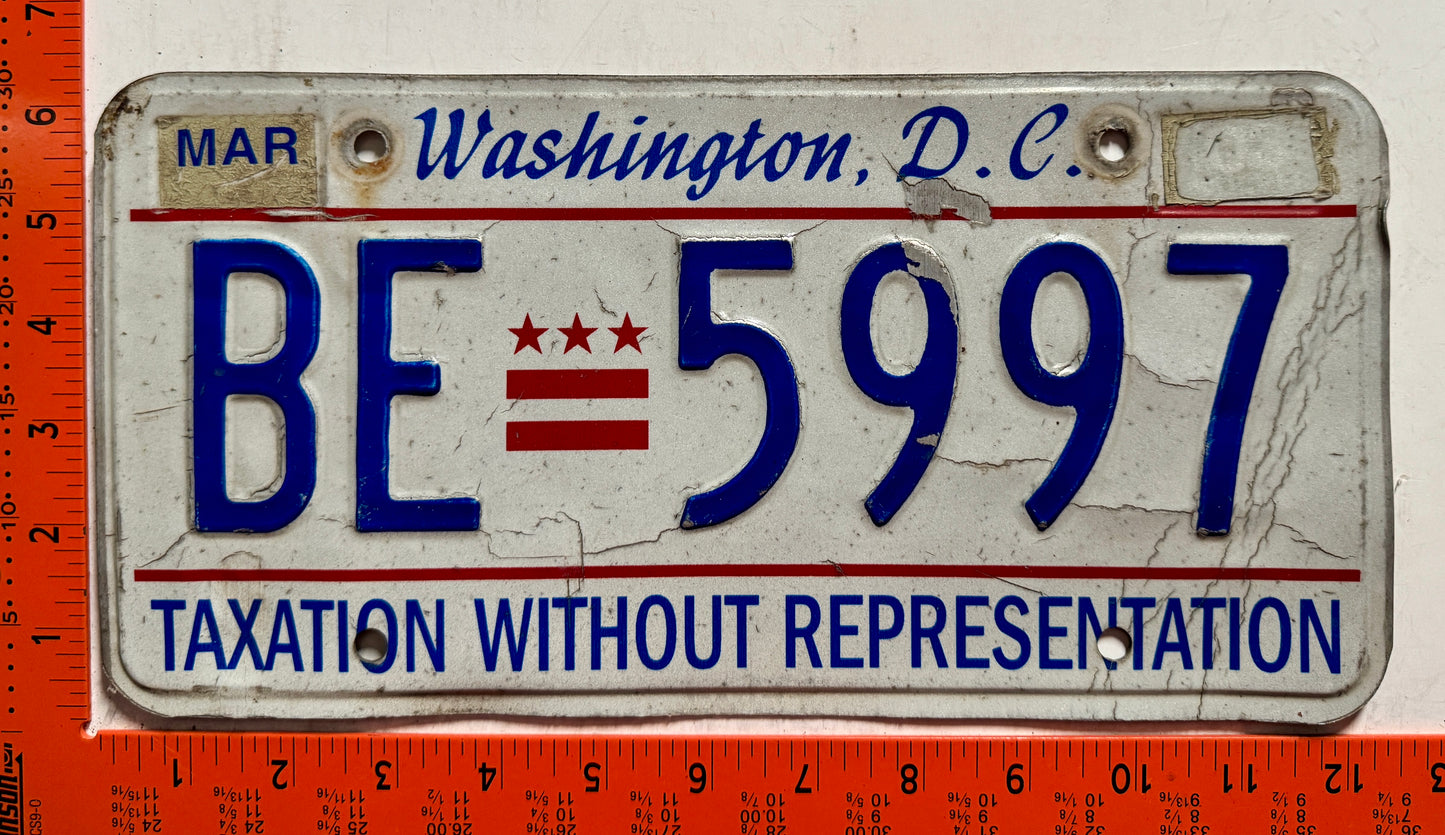 undated Washington, DC #BE 5997 Passenger License Plate
