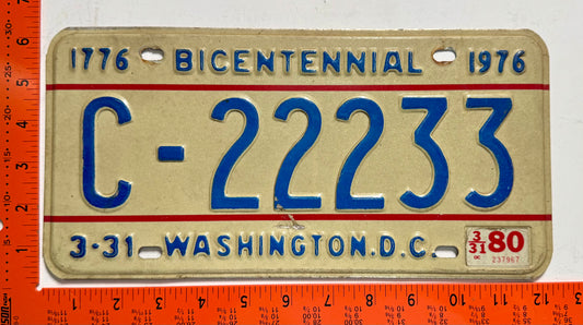 1980 Washington, DC #C-22233 Commercial License Plate