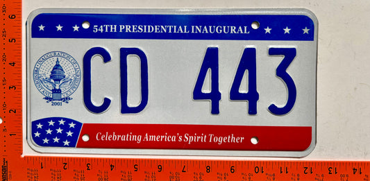2001 Washington, DC #CD 443 Presidential Inaugural License Plate