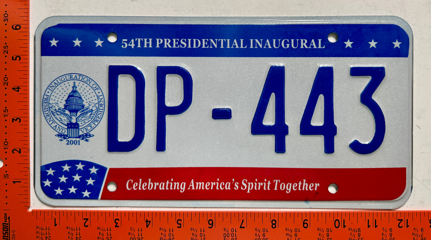 2001 Washington, DC #DP-443 Presidential Inaugural License Plate