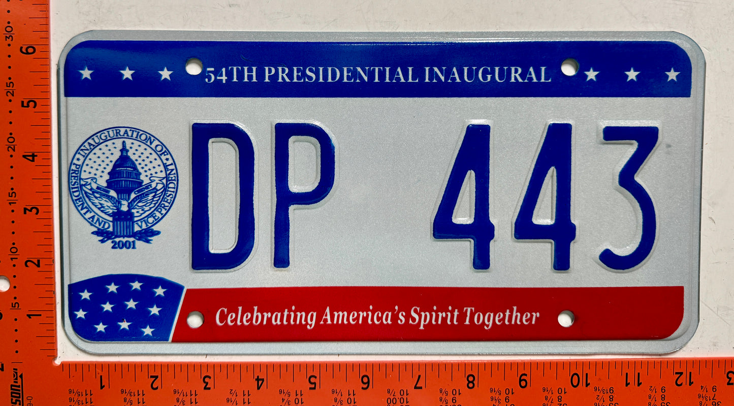2001 Washington, DC #DP 443 Presidential Inaugural License Plate