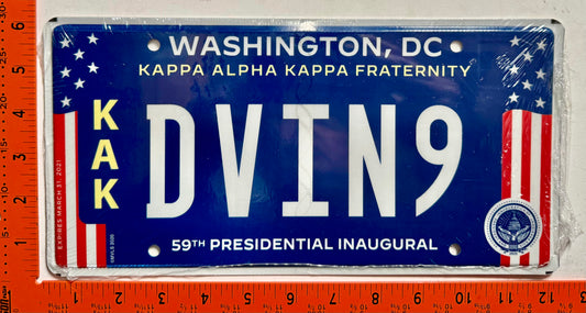 2021 Washington, DC #DVIN9 Presidential Inaugural Kappa Alpha Kappa Fraternity License Plate