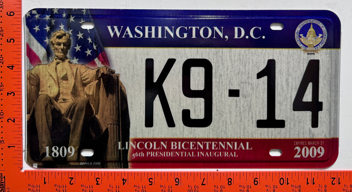 2009 Washington, DC #K9-14 Presidential Inaugural License Plate