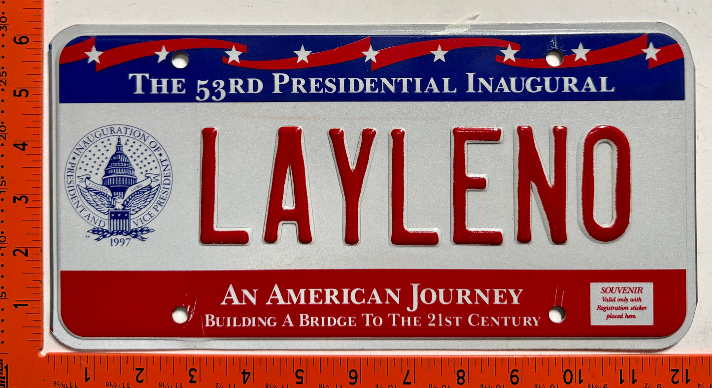 1997 Washington, DC #LAYLENO Presidential Inaugural License Plate