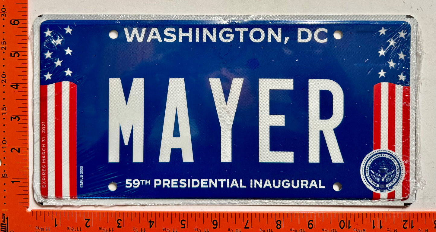 2021 Washington, DC #MAYER Presidential Inaugural License Plate