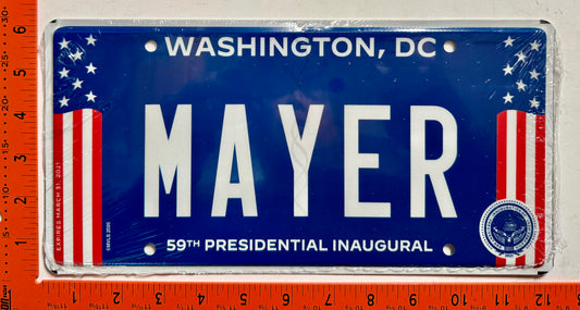 2021 Washington, DC #MAYER Presidential Inaugural License Plate