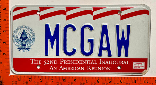1993 Washington, DC #MCGAW Presidential Inaugural License Plate