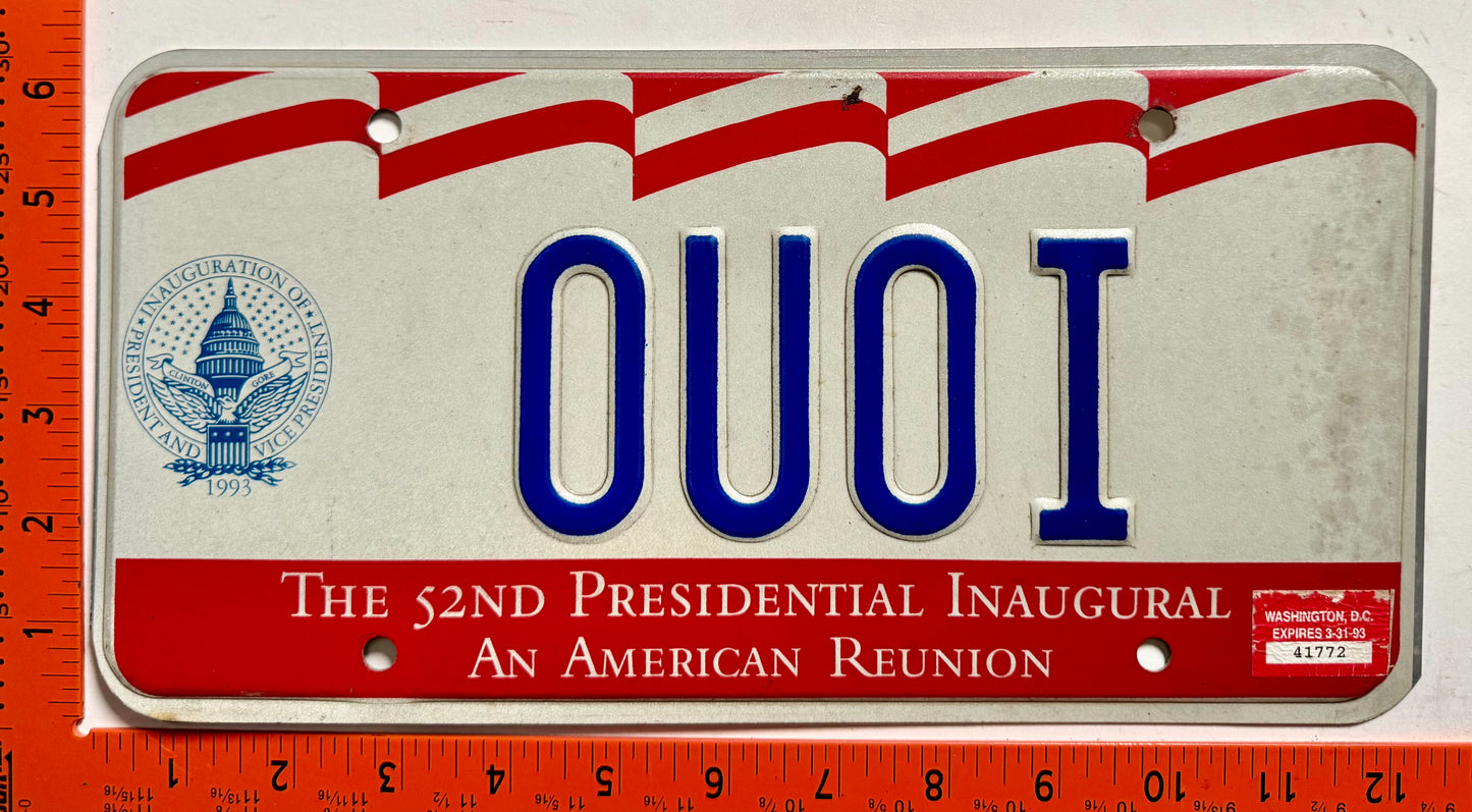 1993 Washington, DC #OUOI Presidential Inaugural License Plate