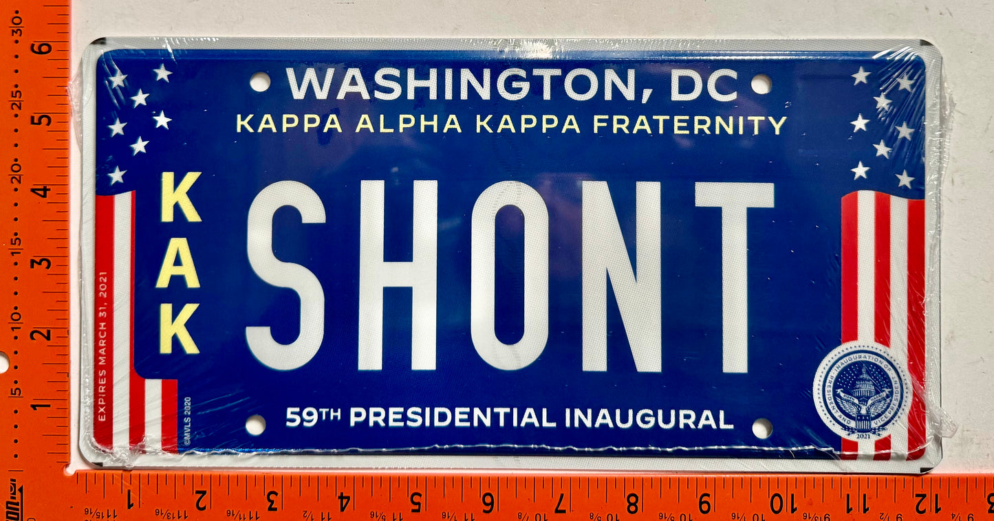 2021 Washington, DC #SHONT Presidential Inaugural Kappa Alpha Kappa Fraternity License Plate