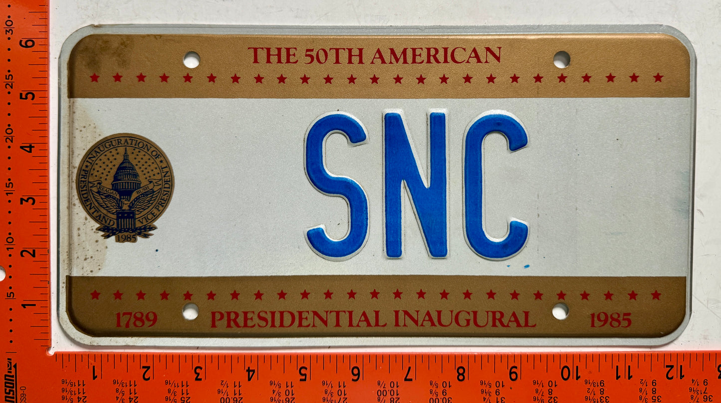 1985 Washington, DC #SNC Presidential Inaugural License Plate