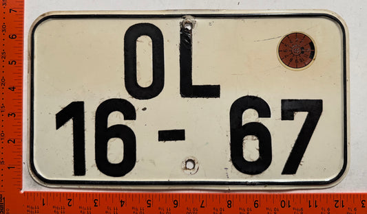 1992 East Germany #OL/16-67 Passenger License Plate