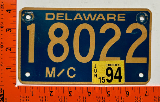 1994 Delaware #18022 Motorcycle License Plate