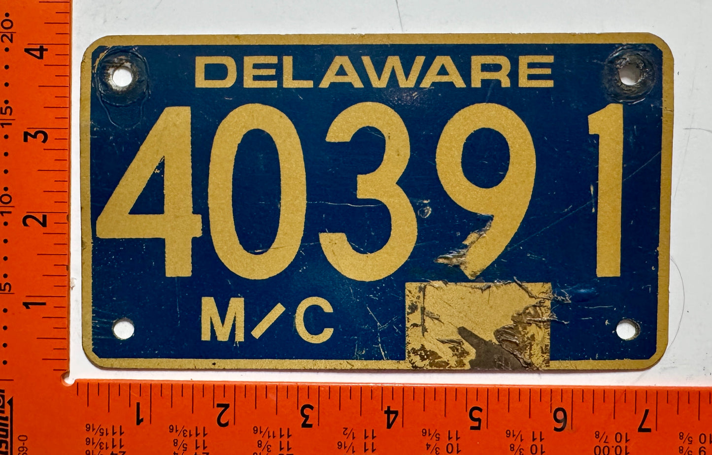 Undated Delaware #40391 Motorcycle License Plate