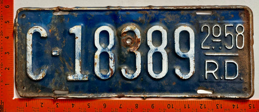 2nd half 1958 Dominican Republic #C-18389 Truck License Plate