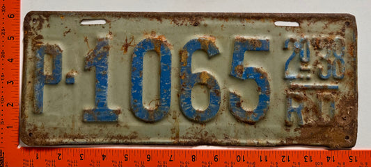 2nd half 1938 Dominican Republic #P-1065 Public License Plate
