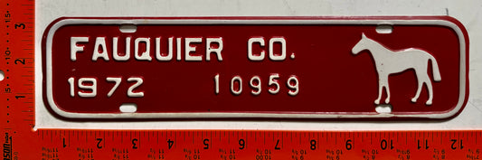 1972 Fauquier County Virginia #10959 Fire Department License Plate