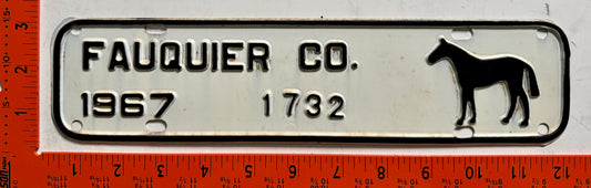 1967 Fauquier County Virginia #1732 Passenger License Plate