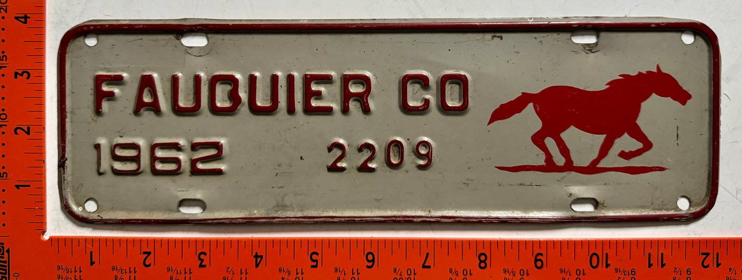 1962 Fauquier County Virginia #2289 License Plate