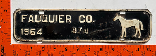 1964 Fauquier County Virginia #874 Passenger License Plate