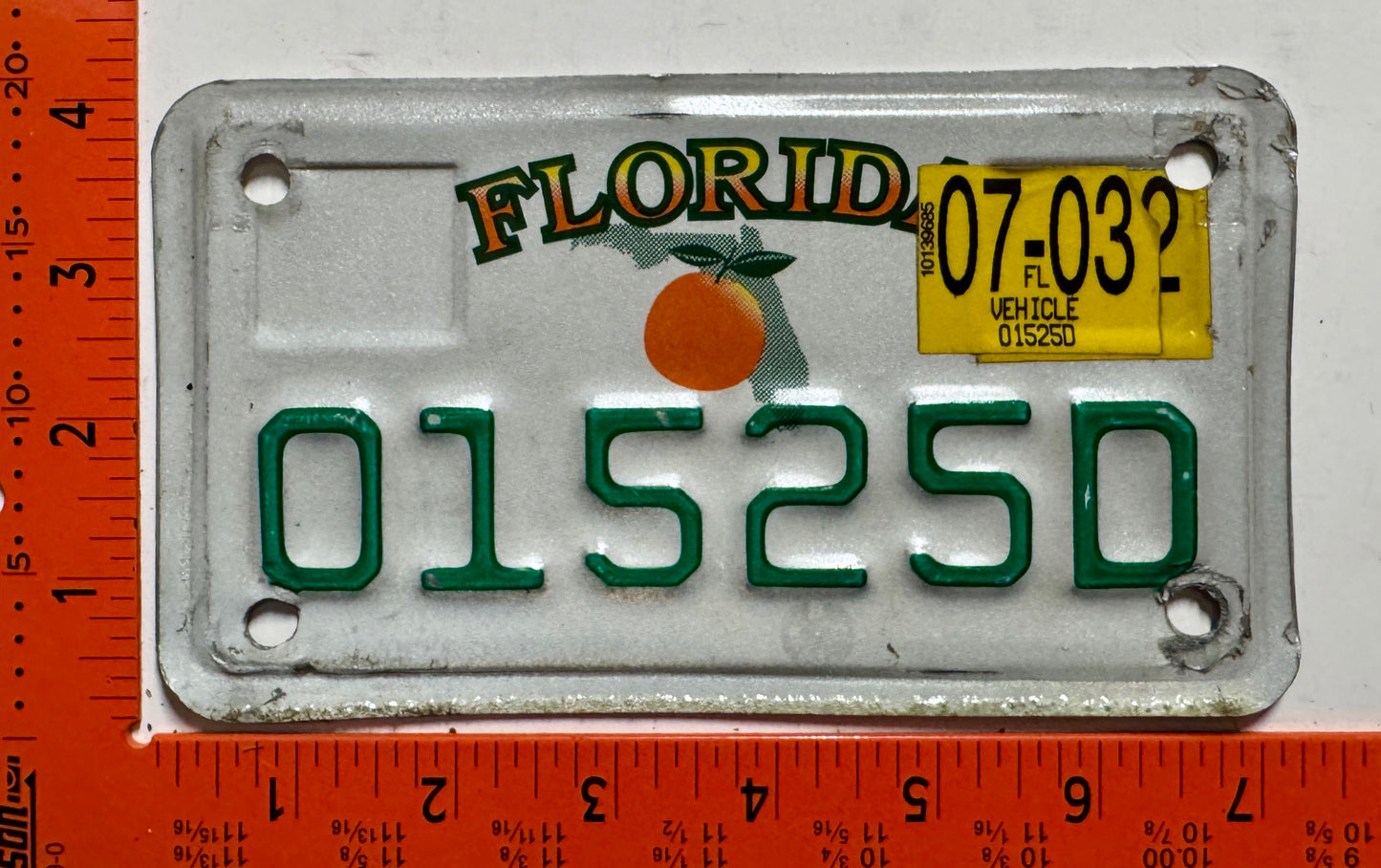 2003 Florida #01525D Motorcycle License Plate