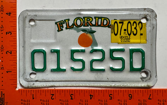 2003 Florida #01525D Motorcycle License Plate