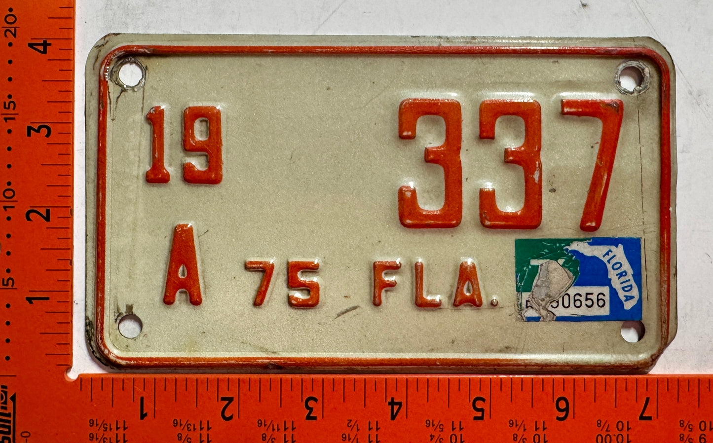 1975 Florida #19/A 337 Motorcycle License Plate