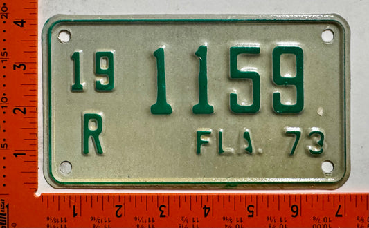 1973 Florida #19/R 1159 Motorcycle License Plate