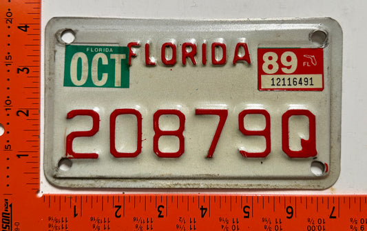 1989 Florida #20879Q Motorcycle License Plate