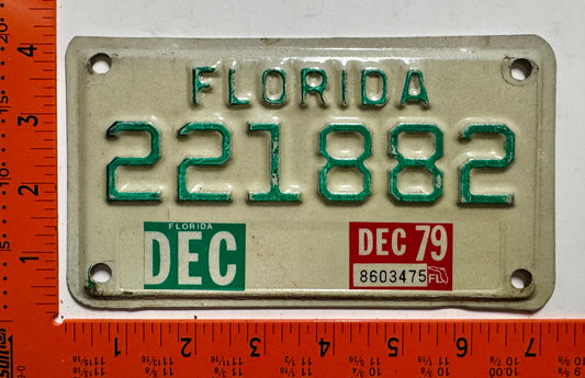 1979 Florida #221882 Motorcycle License Plate