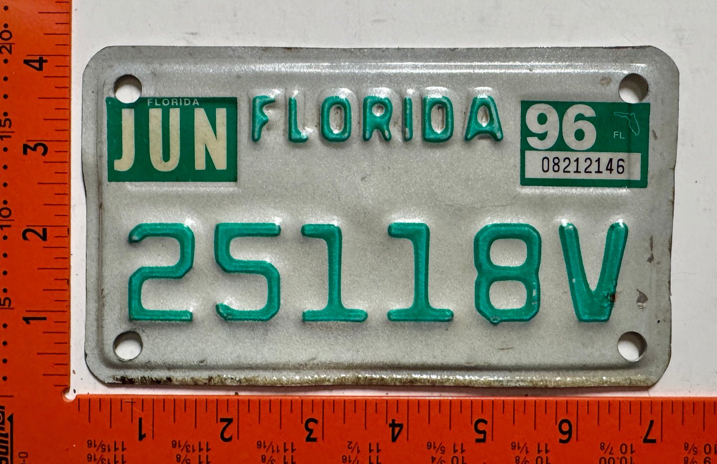 1996 Florida #25118V Motorcycle License Plate
