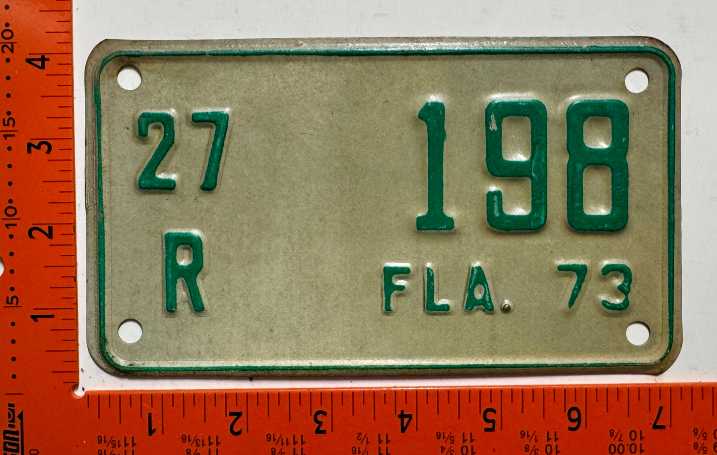 1973 Florida #27/R 198 Motorcycle License Plate