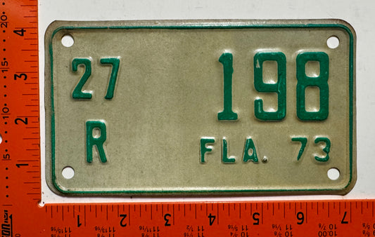1973 Florida #27/R 198 Motorcycle License Plate