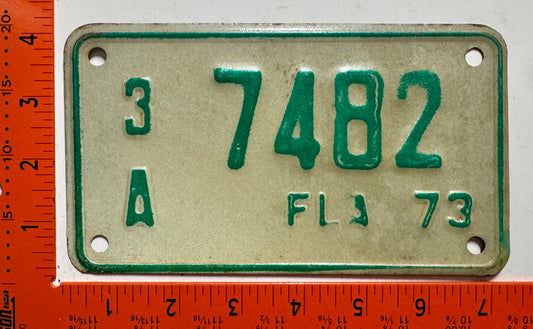 1973 Florida #3/A 7482 Motorcycle License Plate