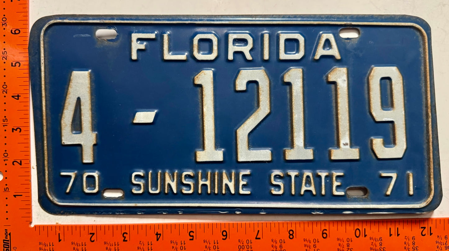 1970/1971 Florida #4-12119 Passenger License Plate