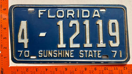 1970/1971 Florida #4-12119 Passenger License Plate