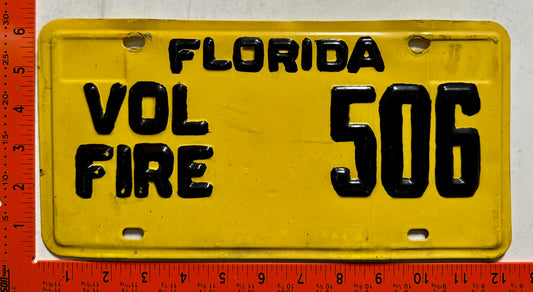 undated Florida #506 Volunteer Fire License Plate - REPAINT