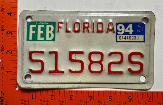 1994 Florida #51582S Motorcycle License Plate