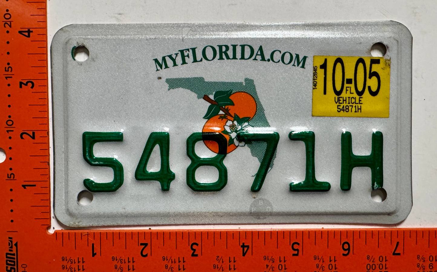 2005 Florida #54871H Motorcycle License Plate