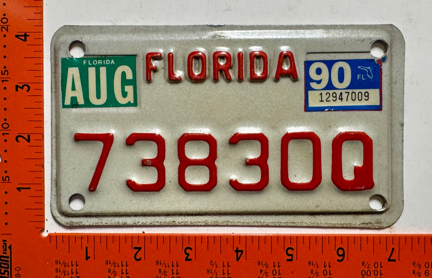 1990 Florida #73830Q Motorcycle License Plate