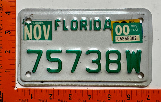 2000 Florida #75738W Motorcycle License Plate
