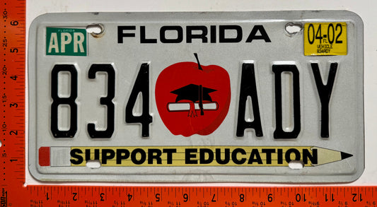 2002 Florida #834 ADY Support Education License Plate