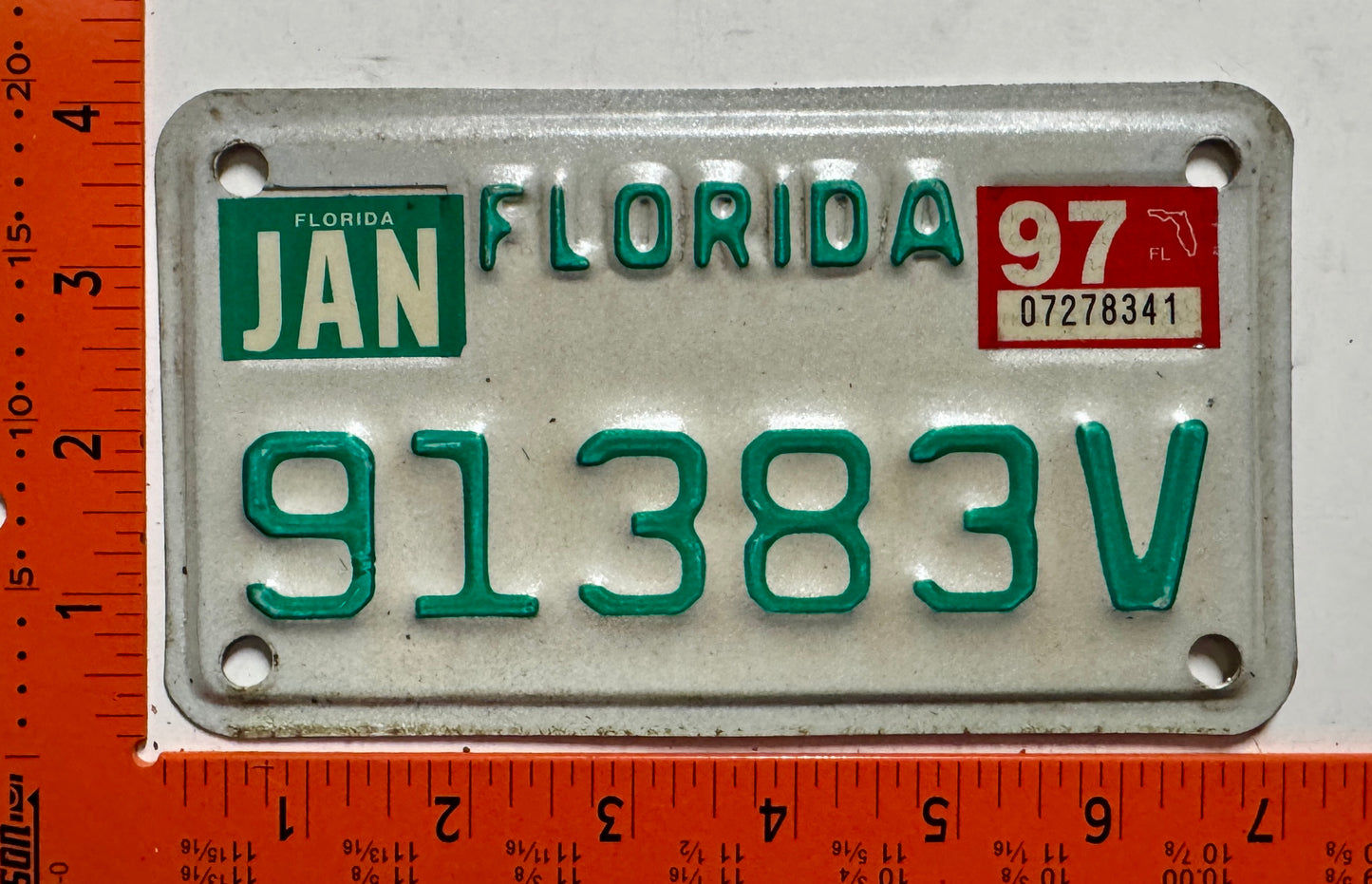 1997 Florida #91383V Motorcycle License Plate