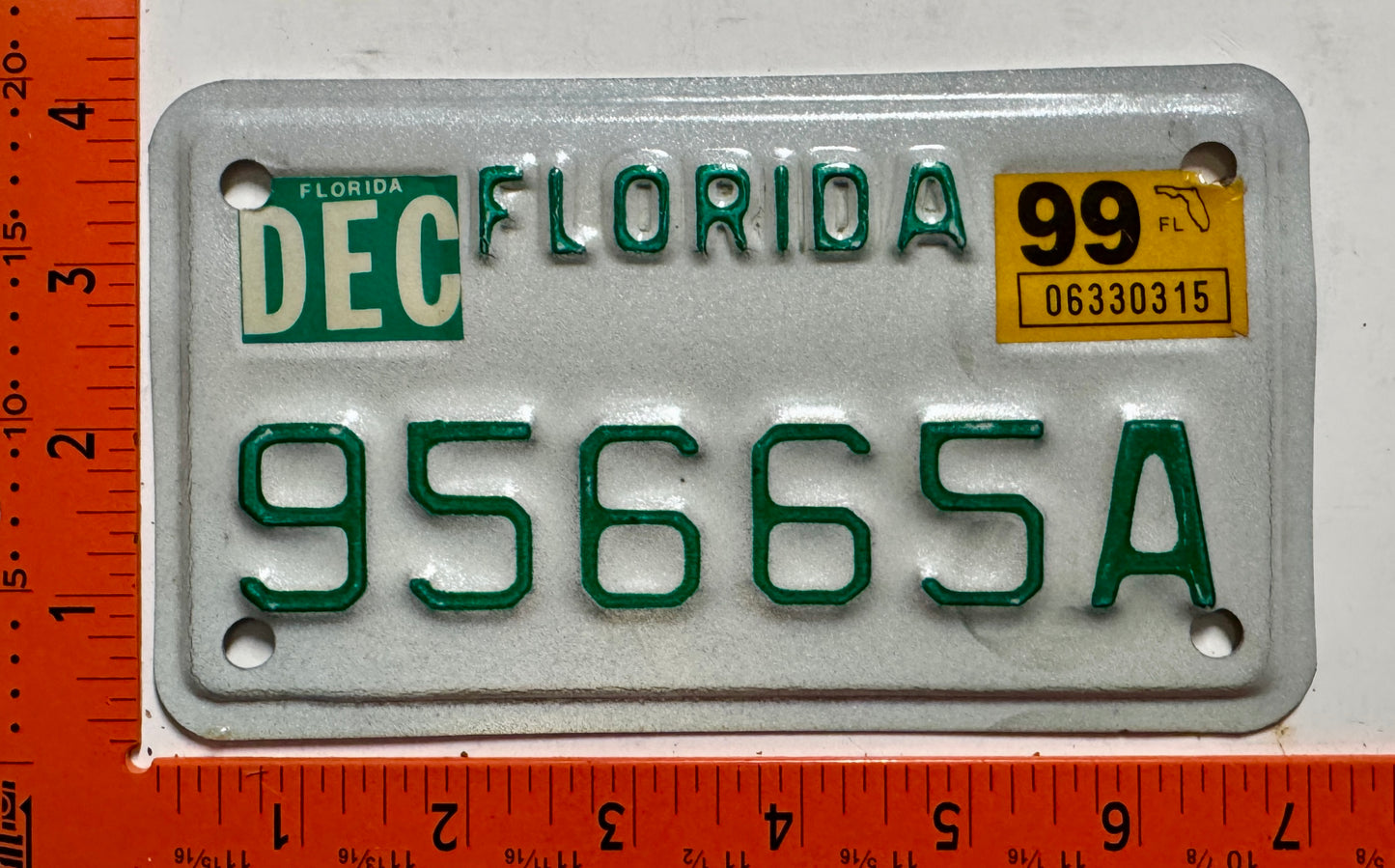 1999 Florida #95665A Motorcycle License Plate