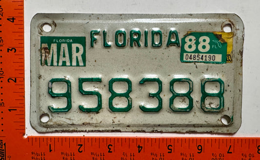 1988 Florida #958388 Motorcycle License Plate