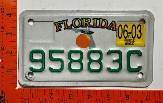 2003 Florida #95883C Motorcycle License Plate