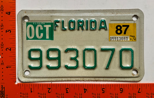 1987 Florida #993070 Motorcycle License Plate