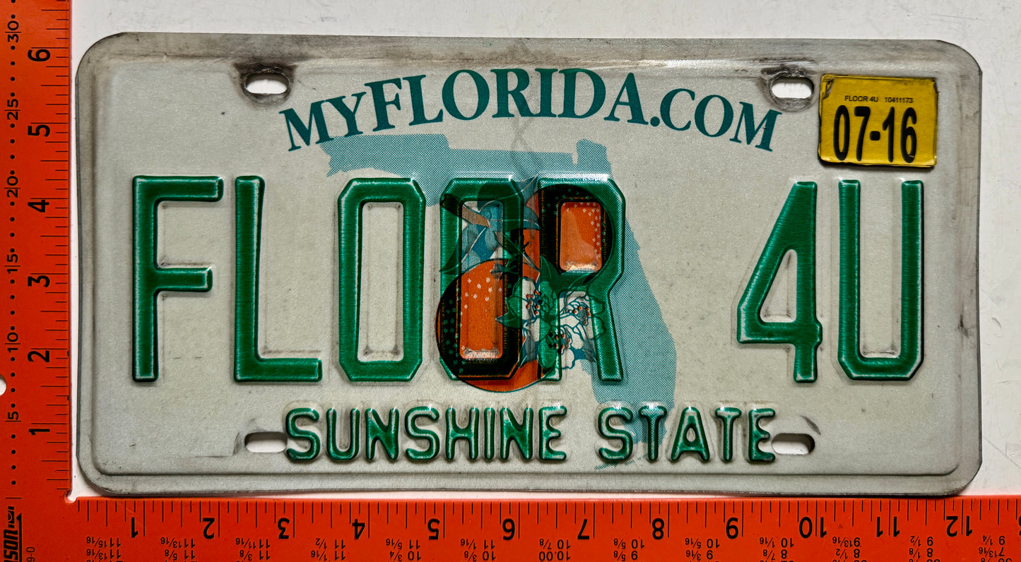 2016 Florida #FLOOR 4U Passenger Vanity License Plate