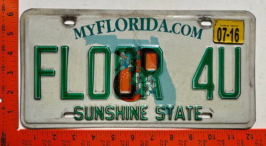 2016 Florida #FLOOR 4U Passenger Vanity License Plate