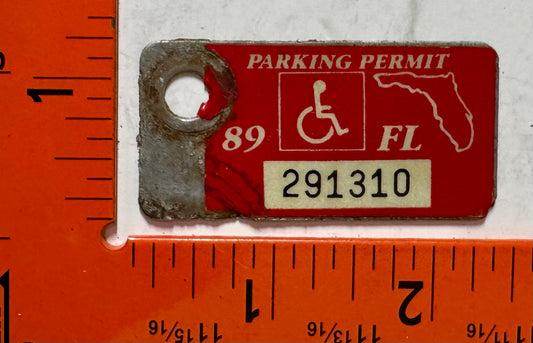 1989 Florida #291310 Handicapped Permit License Plate Attachment